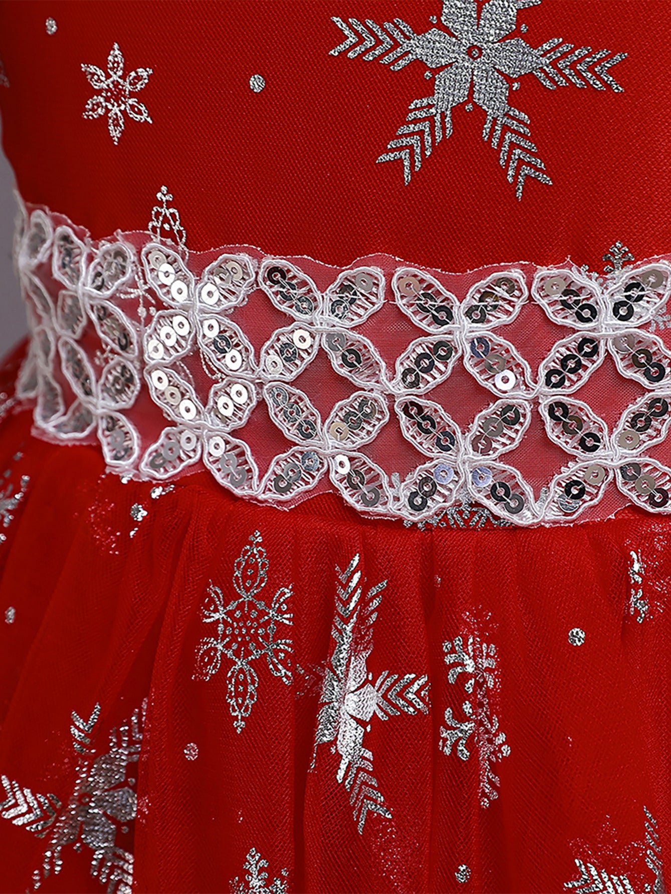 Girls Snowflake Long Dress Sleeveless Mesh Christmas Princess Party