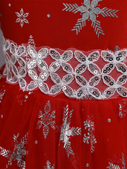 Girls Snowflake Long Dress Sleeveless Mesh Christmas Princess Party