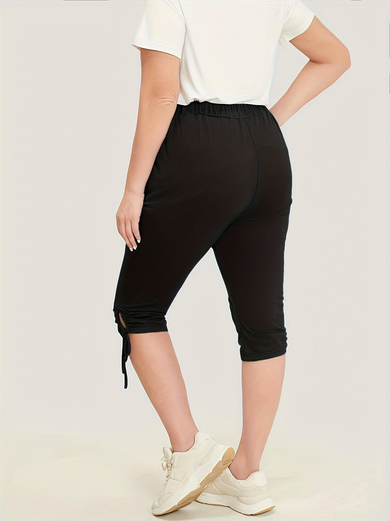 Solid Drawstring Skinny Capris Leggings Casual Crop Leggings