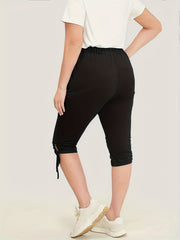 Solid Drawstring Skinny Capris Leggings Casual Crop Leggings