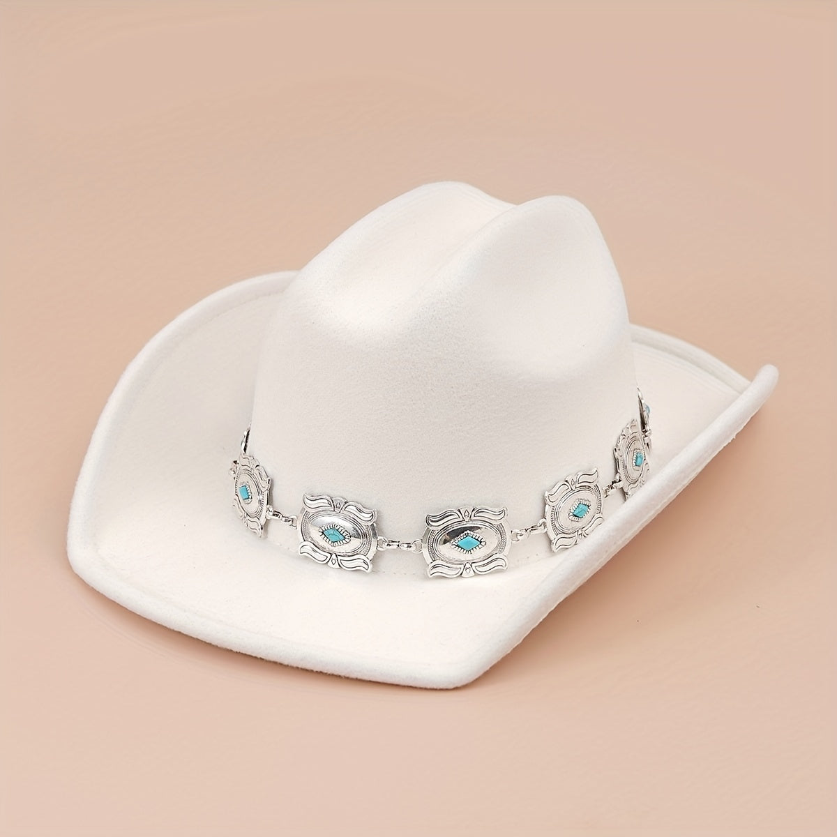 Western Cowboy Hat with Oval Stone Iron Chain Decoration