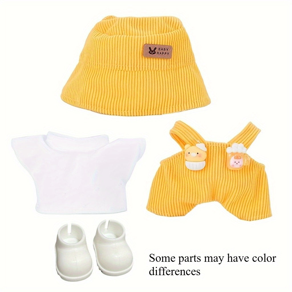 Bunny Doll Clothes Set Fisherman Hat Base Coat Suspender Pants