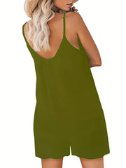  Women's V Neck Solid Cami Romper