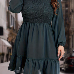 Plus Size Women's Solid Long Sleeve Smock Dress