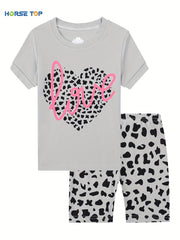 Girls Leopard Heart Graphic PJ Set