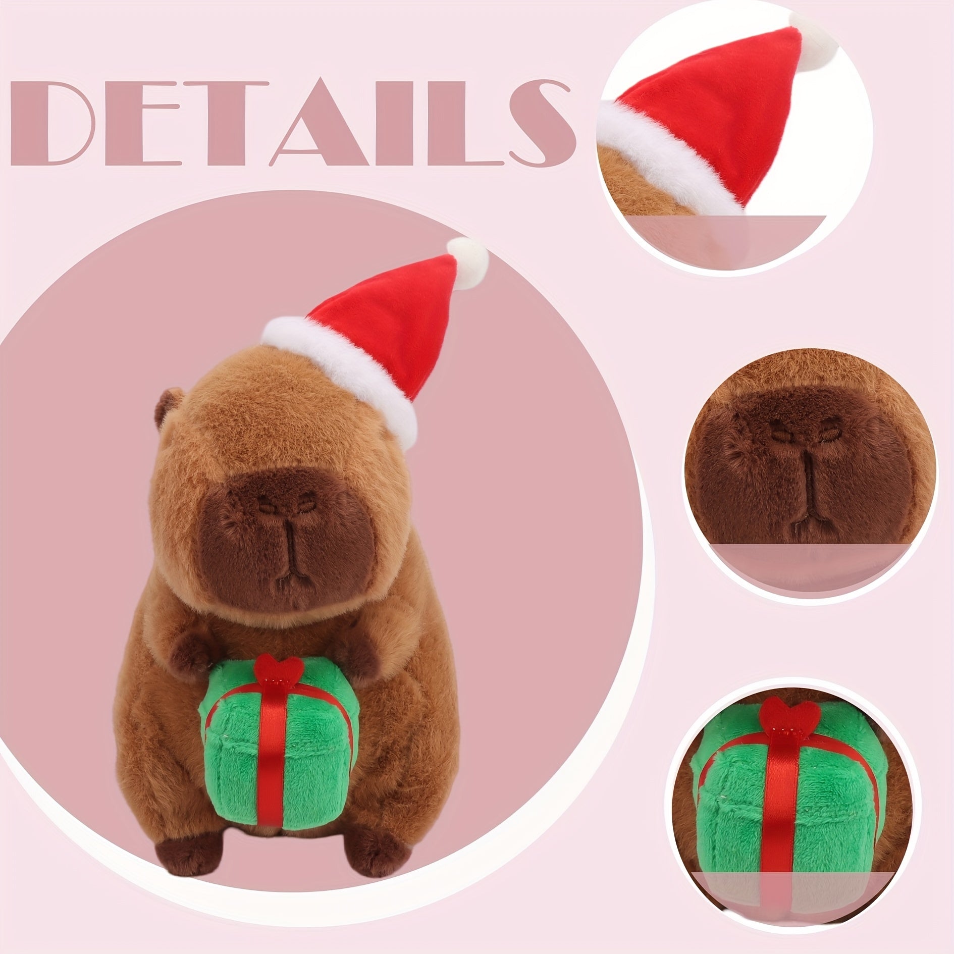 66in Christmas Capybara Plush Toy with Santa Hat, Gift Simulation Anime Doll