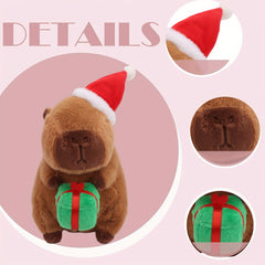 66in Christmas Capybara Plush Toy with Santa Hat, Gift Simulation Anime Doll