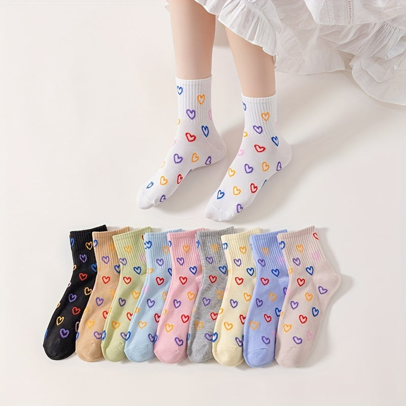 10 Pairs Heart Print Socks Women's Mid Tube Stockings