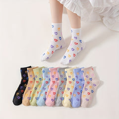 10 Pairs Heart Print Socks Women's Mid Tube Stockings