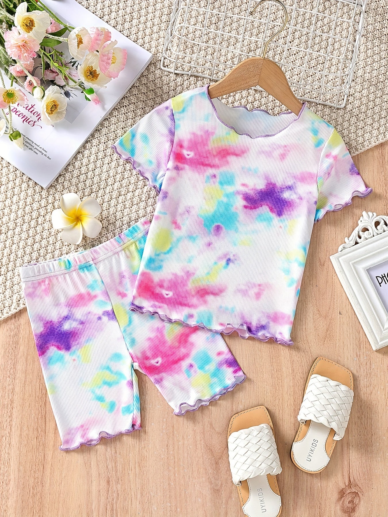 Toddler Girls Tie Dye Crew Neck Pullover & Shorts Set