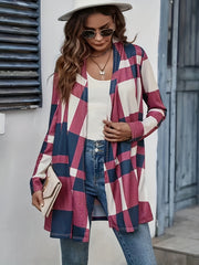  Colorblock Plaid Print Open Front Cardigan