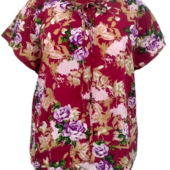  Floral Print Short Sleeve V Neck Bow Knot Blouse