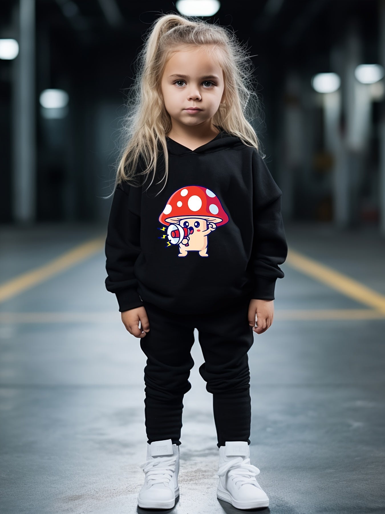 OERYUI Mushroom Print Hooded Pullover Pants Set For Sports Spring Fall