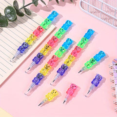 10pcs Bear Shaped Plastic Pencils Multicolor Stackable Ergonomic Grip
