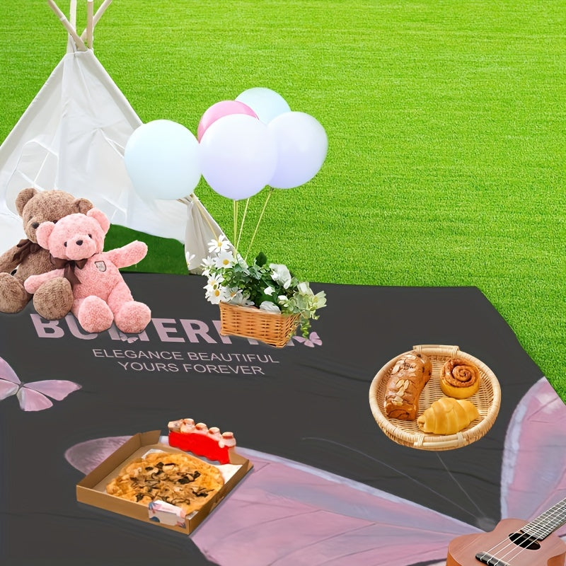 Pink Butterfly Picnic Blanket Waterproof Beach Blanket for Outdoor Camping