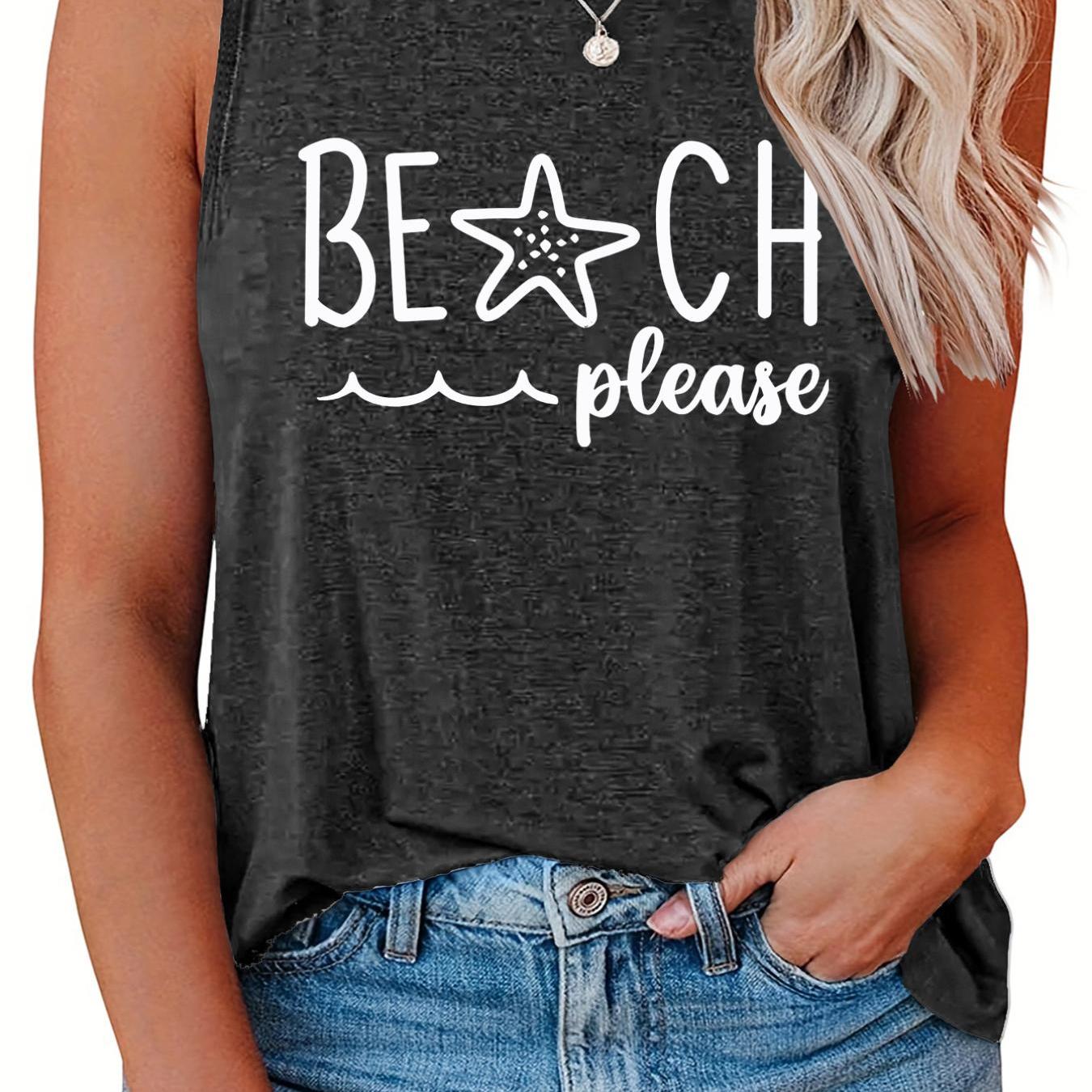  Star Print Tank Top Round Neck Stretch Tank