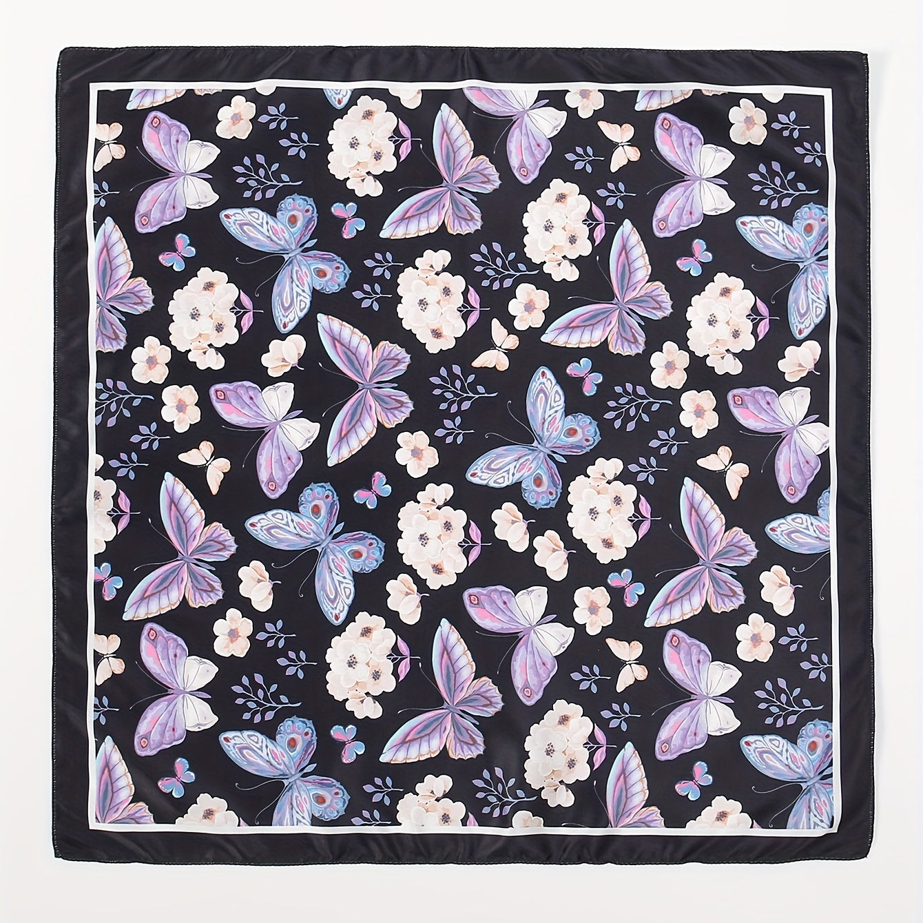 Butterfly Print Bandana Casual Square Scarf Women Neckerchief Head Wrap Hair Acc