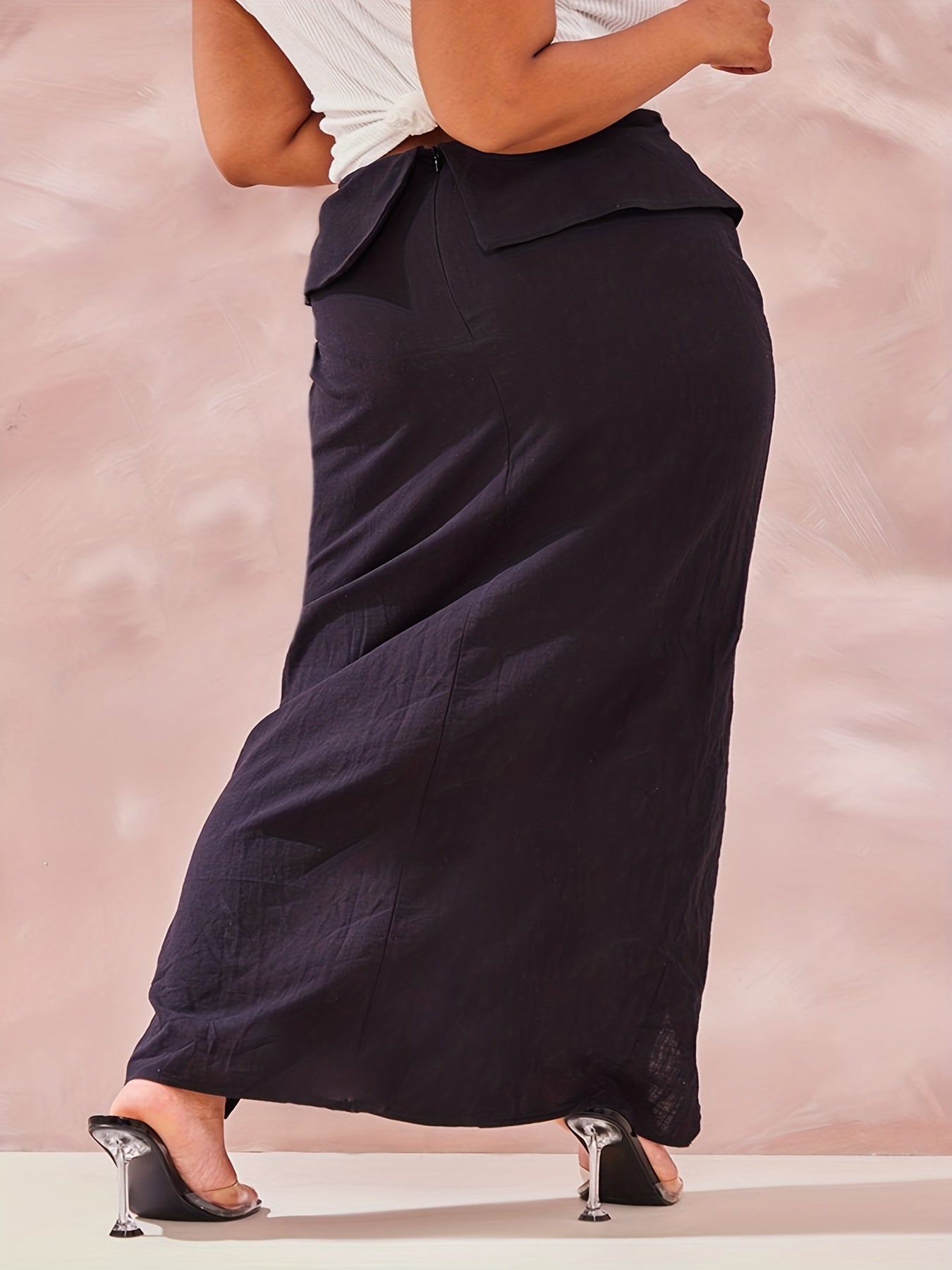  Solid Maxi Skirt with Button Detail