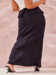  Solid Maxi Skirt with Button Detail