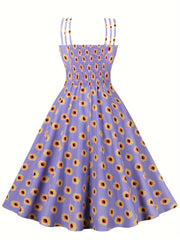  Daisy Print Split Strap A Line Cami Dress