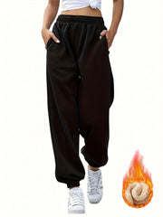 Women's Plus Solid High Rise Joggers With Pockets