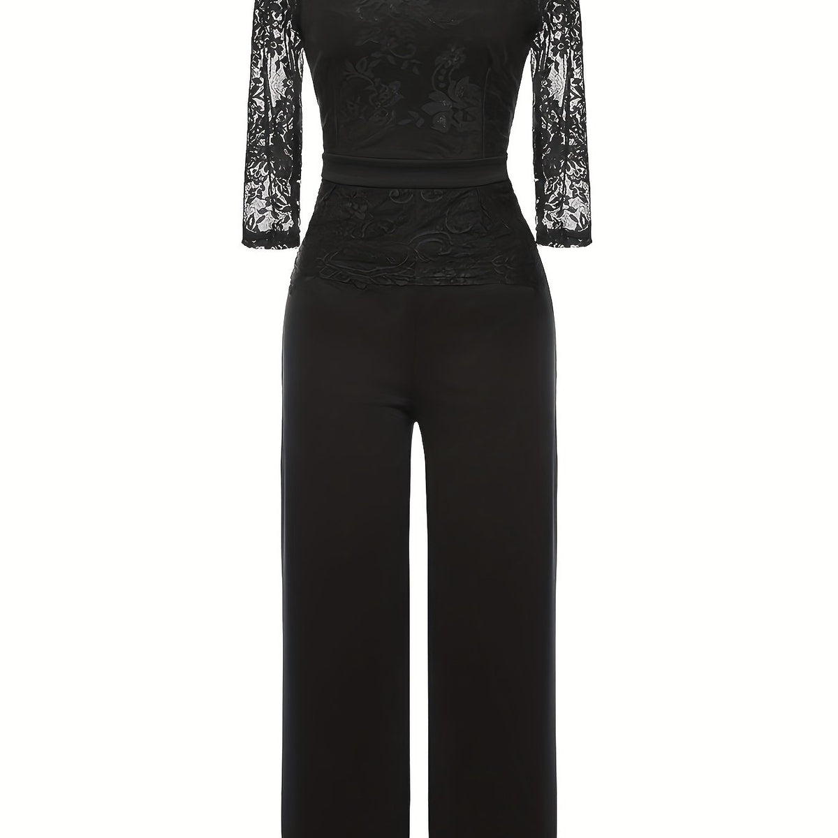 Half Sleeve Wide Leg Lace Stitching Jumpsuit Women's Clothing