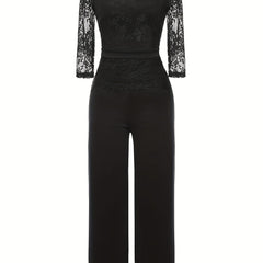 Half Sleeve Wide Leg Lace Stitching Jumpsuit Women's Clothing