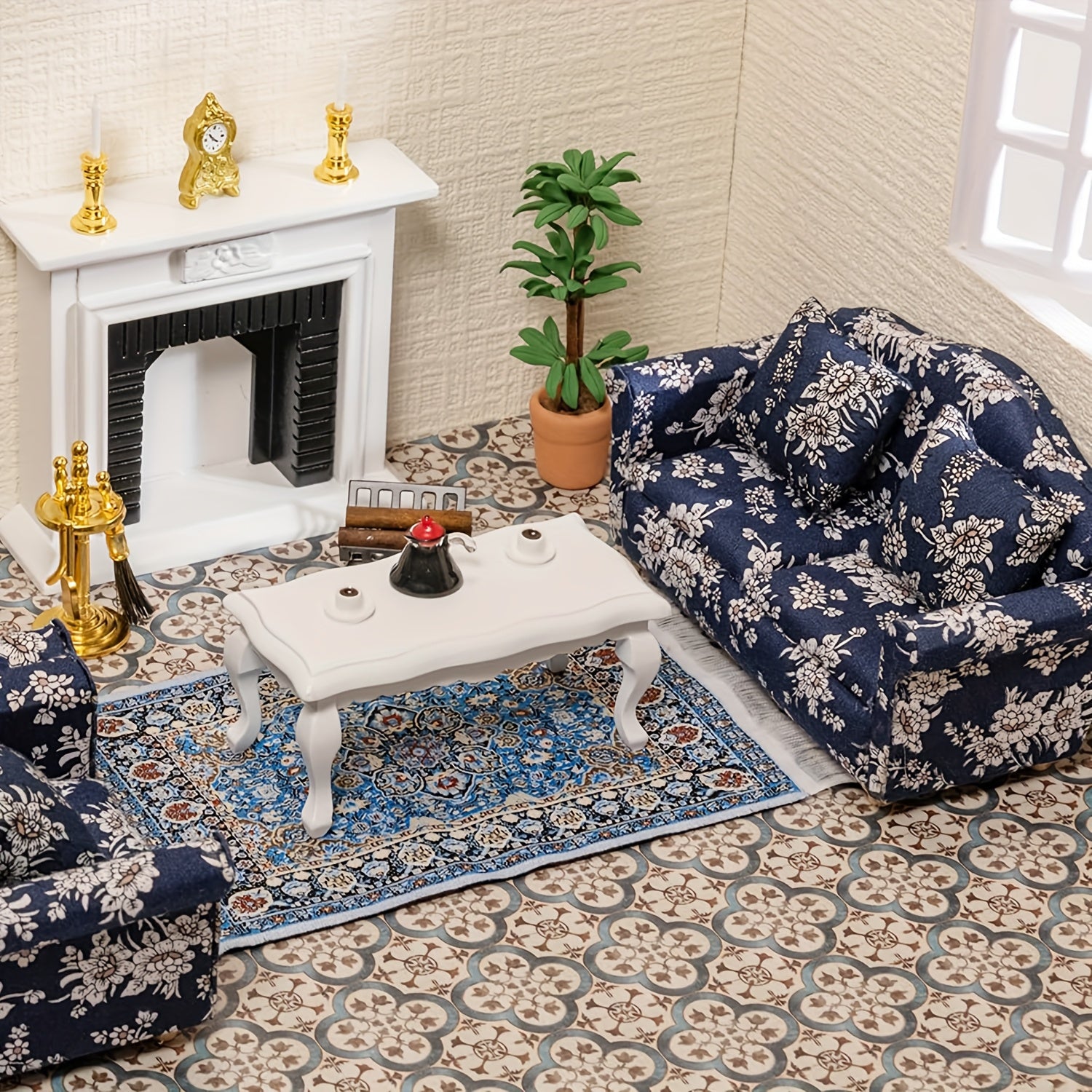 1:12 Scale Dollhouse Furniture High End Sofa with Floral Patterns