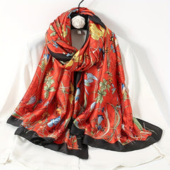 Boho Flower Print Scarf Satin Shawl Casual Windproof Head Wrap