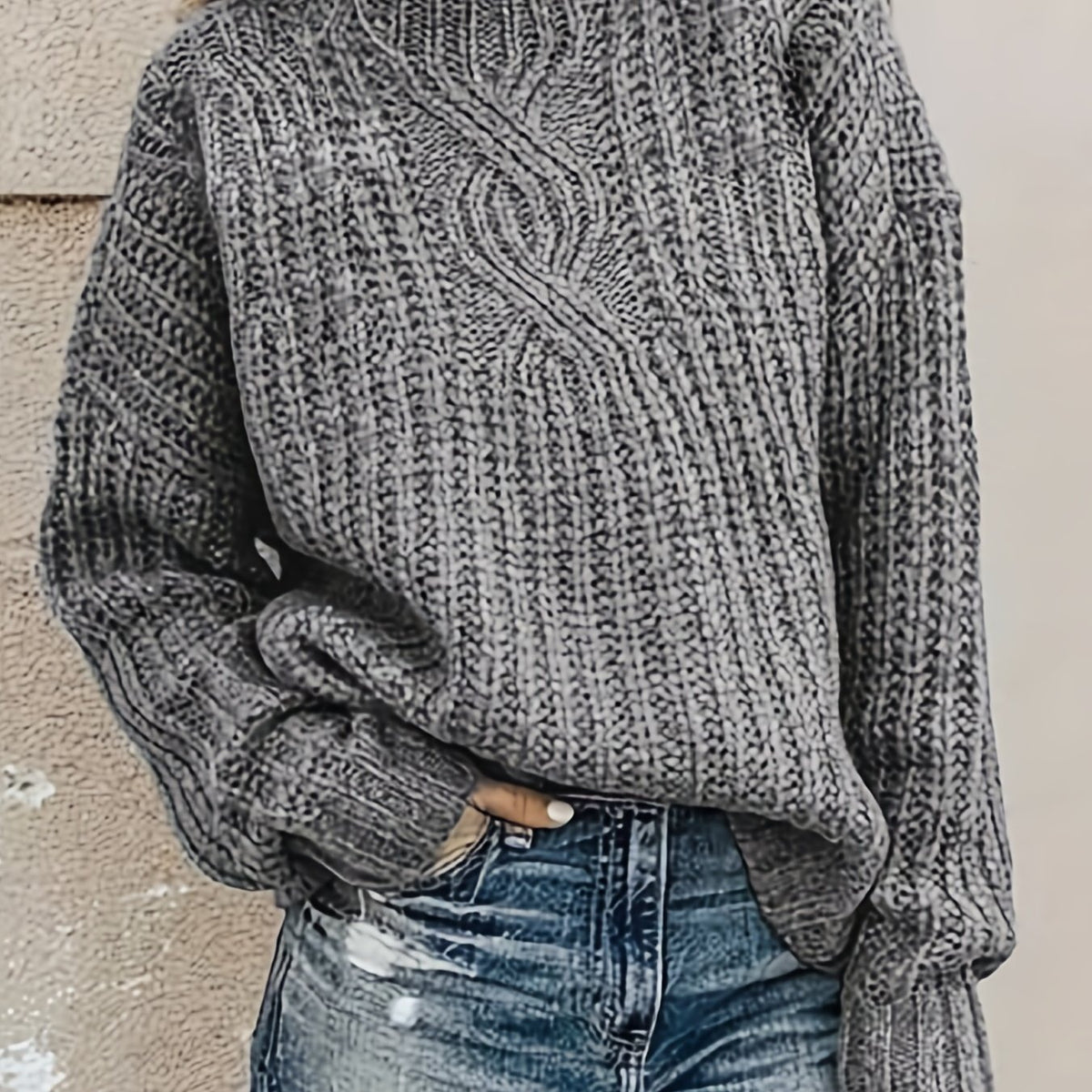  Cable Knit Sweater Women's Mock Neck Pullover Jumper
