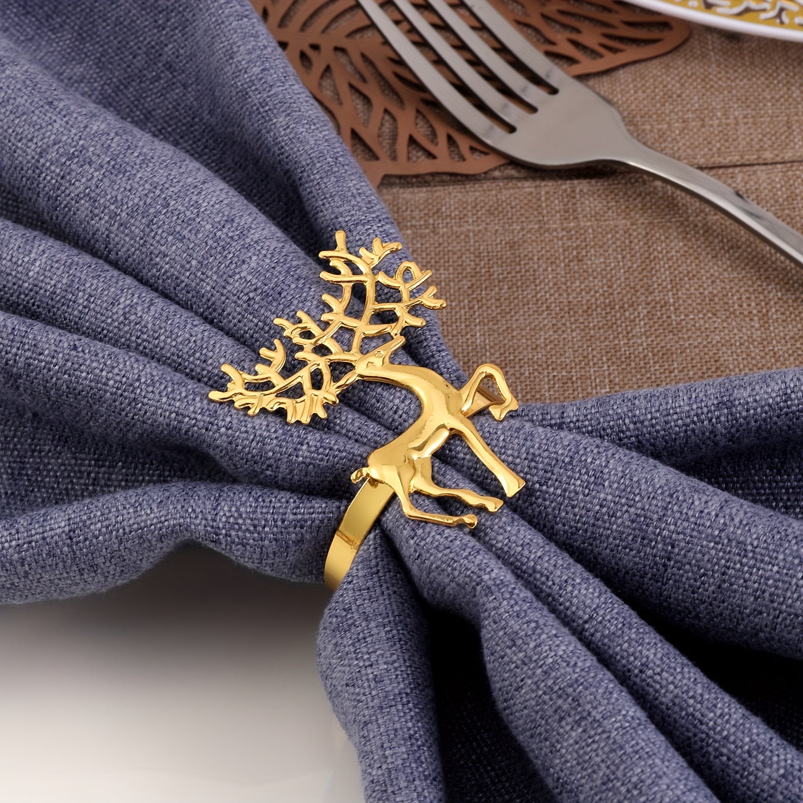 Golden Deer Napkin Ring Cast Iron Polished Metal Rings