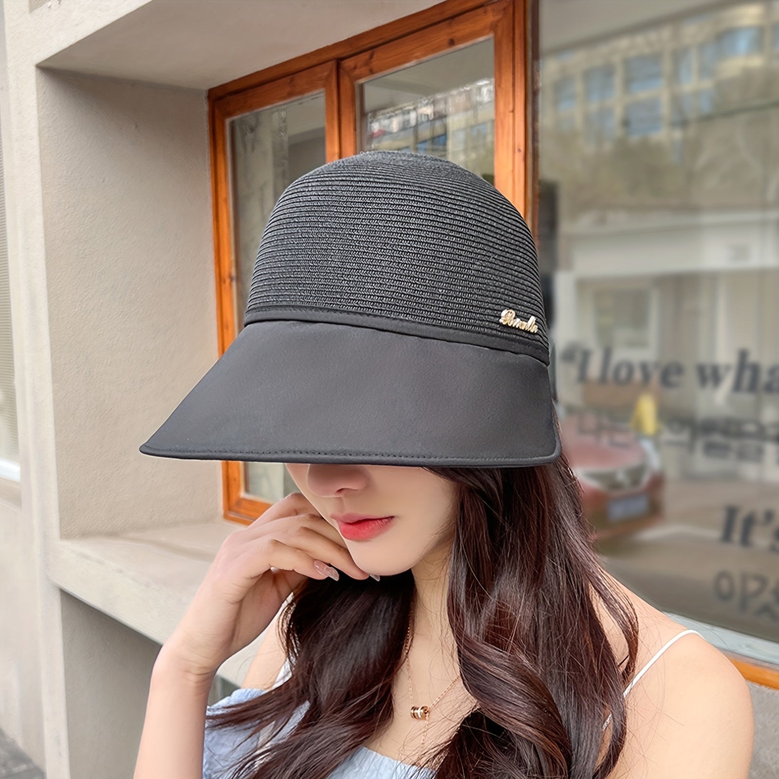 Wide Brim Ponytail Sun Hat UV Protection Bucket Hat for Women
