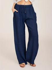 Solid Wide Leg Pants With Pockets