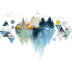Nordic Geometric Mountain Reflection Wall Stickers Set