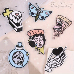 6pcs Skull Ghost Head Butterfly Cloth Label Clothing Patch Embroidery Patches