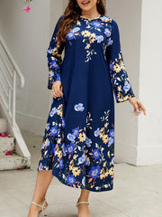  Floral Print Long Sleeve Maxi Dress