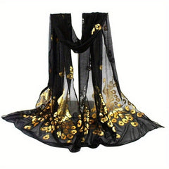 Peacock Pattern Scarf Chiffon Shawl Wrap for Travel Beach Mother's Gift