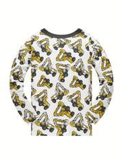 Boys Excavator Cotton Pajamas Set Long Sleeves Comfortable Homewear