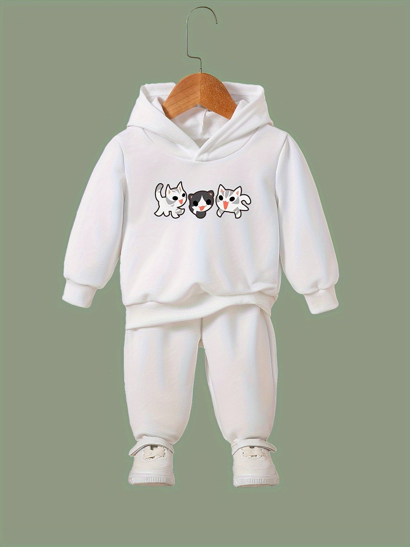 Cartoon Kitty Print Hoodies Pants Set For Spring Fall Sports