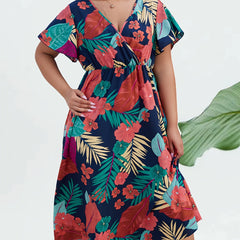  Tropical Print Flutter Sleeve Midi Dress