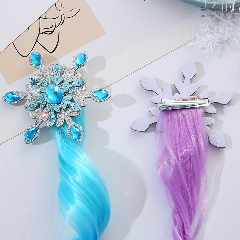 Colorful Braided Curly Wig Hairpin Ice Snow Snowflake Princess Ponytail Hairpin