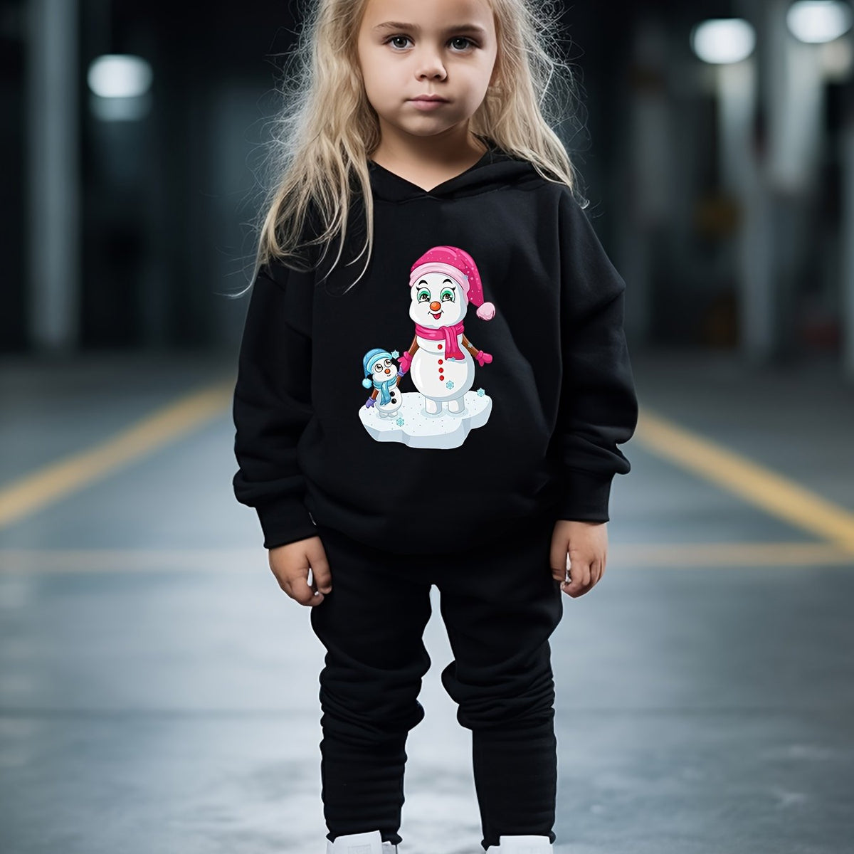 Snowman Print Hoodies Pants Set For Kids Sports Gift