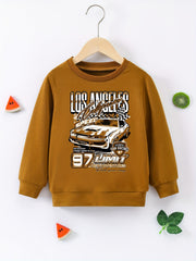 Boys Racing Car Print Sweatshirt Long Sleeve Crew Neck Tops