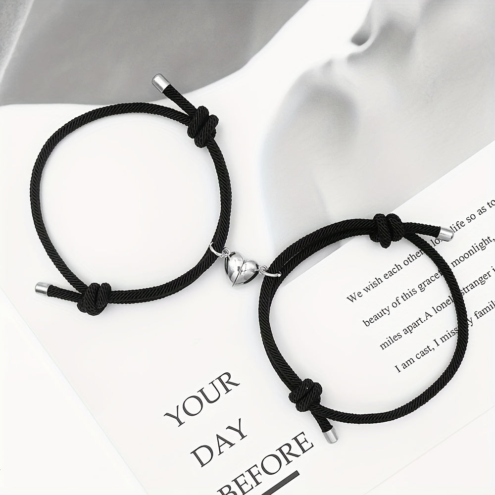 2pcs Love Heart Magnet Buckle Bracelets Couple Set Accessories