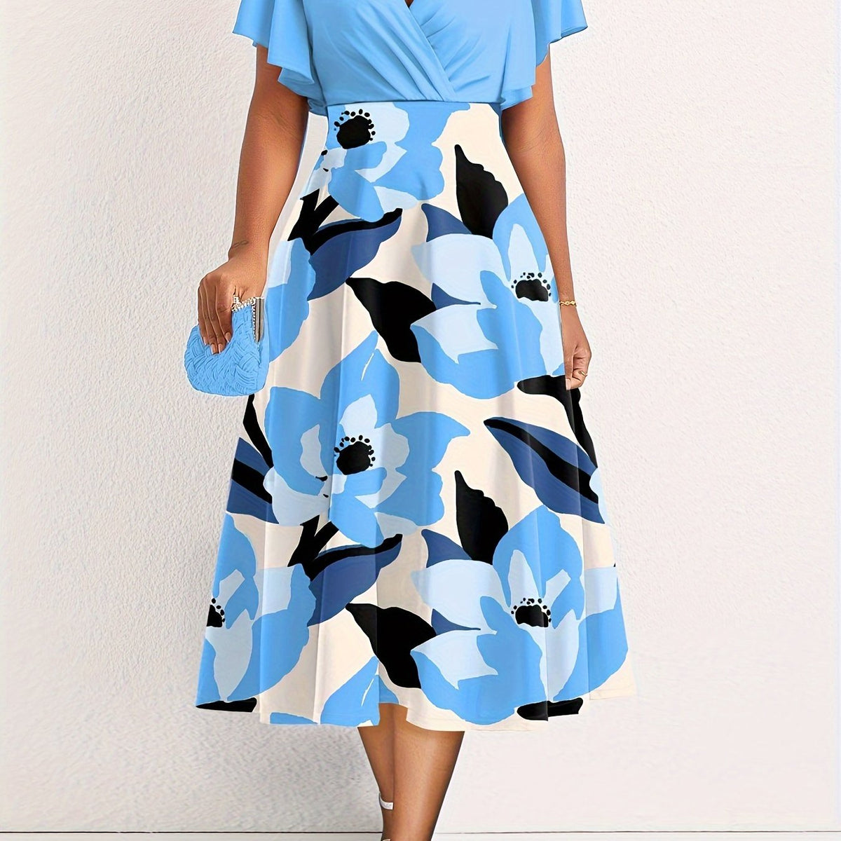  Dress Women's Plus Ruffle Sleeve Midi Dress