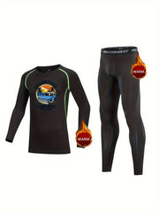 Kids Fleece Lined Compression Base Set Adventure Print