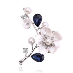 Natural Shell Crystal Plum Blossom Brooch Pin
