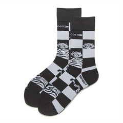 4 Pairs Plaid Crew Socks Women's Stockings Mid Tube Comfy Breathable