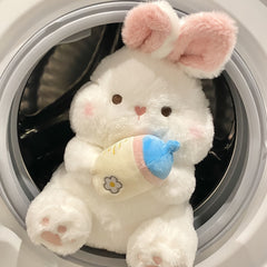 Rabbit Plush Toy with Pink Ears & Bottle - Home Decor for Halloween