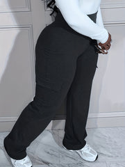 Plus Size High Rise Stretch Straight Leg Trousers With Pockets